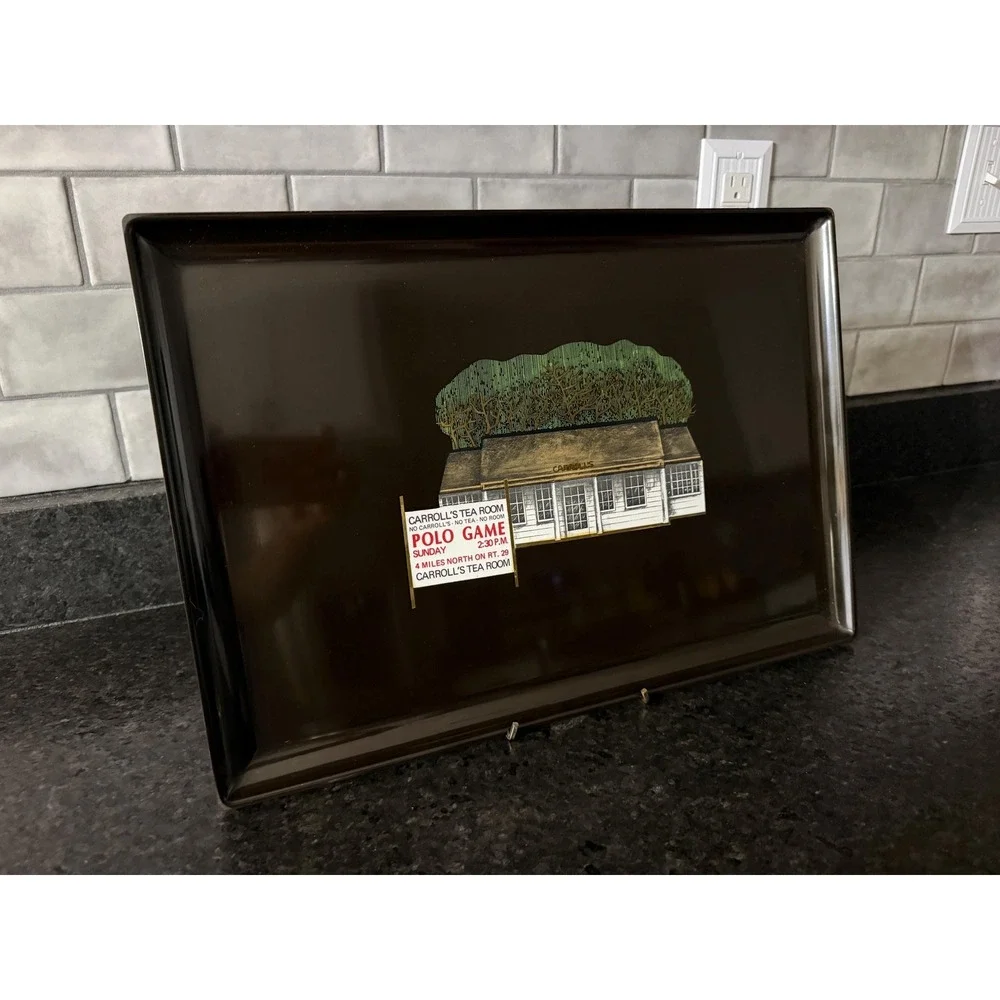 Vintage Couroc of Monterey MCM Black CARROLL'S TEA ROOM Tray‎ Charlottesville VA